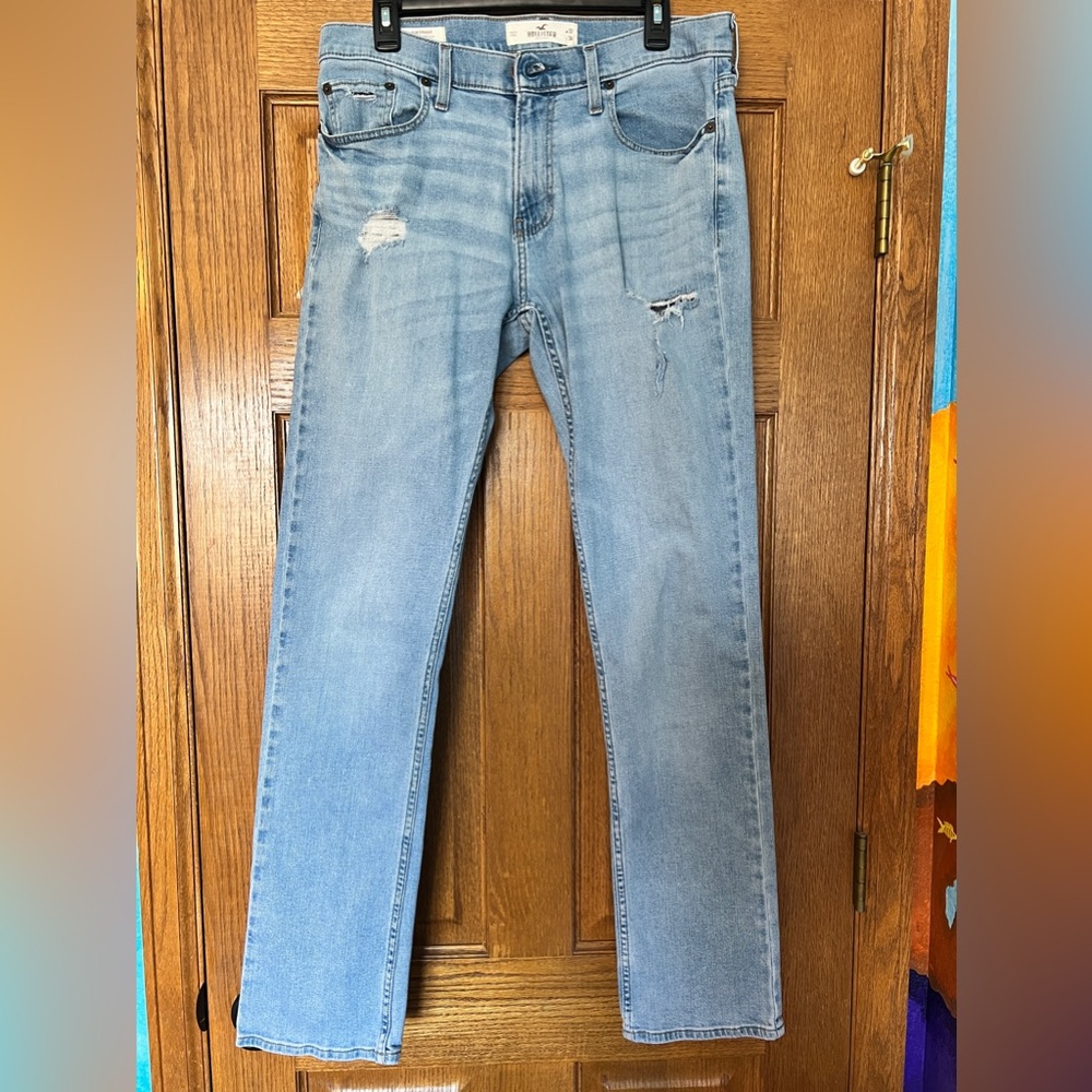 Hollister Men’s Jeans Epic Flex Slim Straight Light Wash Jean Size 32 X 34